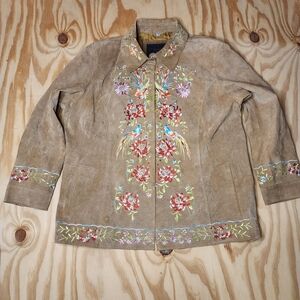 Floral Embroidered Suede Jacket